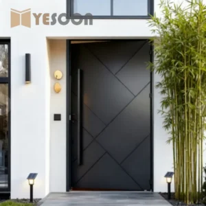 Modern Premium Aluminum Pivot Door – Luxury Front Entry Door with Glass & Wood Decorative Finishe