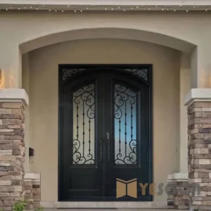 High-Quality Wrought Iron Double Security Door – Modern Exterior Entry Door with Ornate Forged Iron