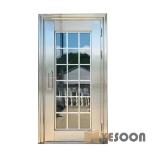 Modern Stainless Steel Security Entry Door with Decorative Metal Grille