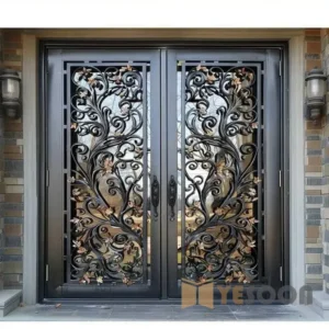 Custom Wrought Iron Double Entry Door - Professional Flat Panel Exterior Iron Door for Home Entrances